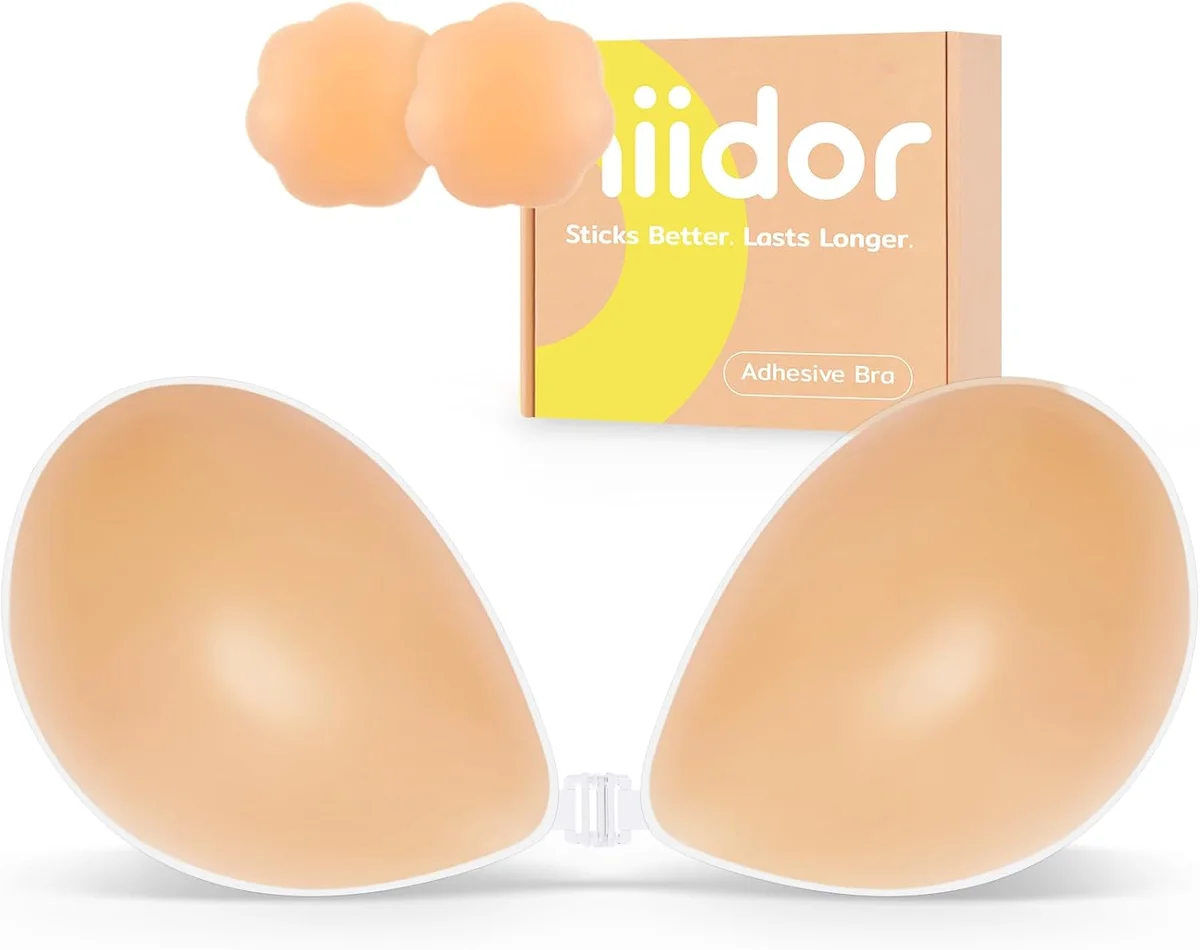 Niidor Adhesive Bra Silicone Push Up Strapless Bra Full Coverage Beige New