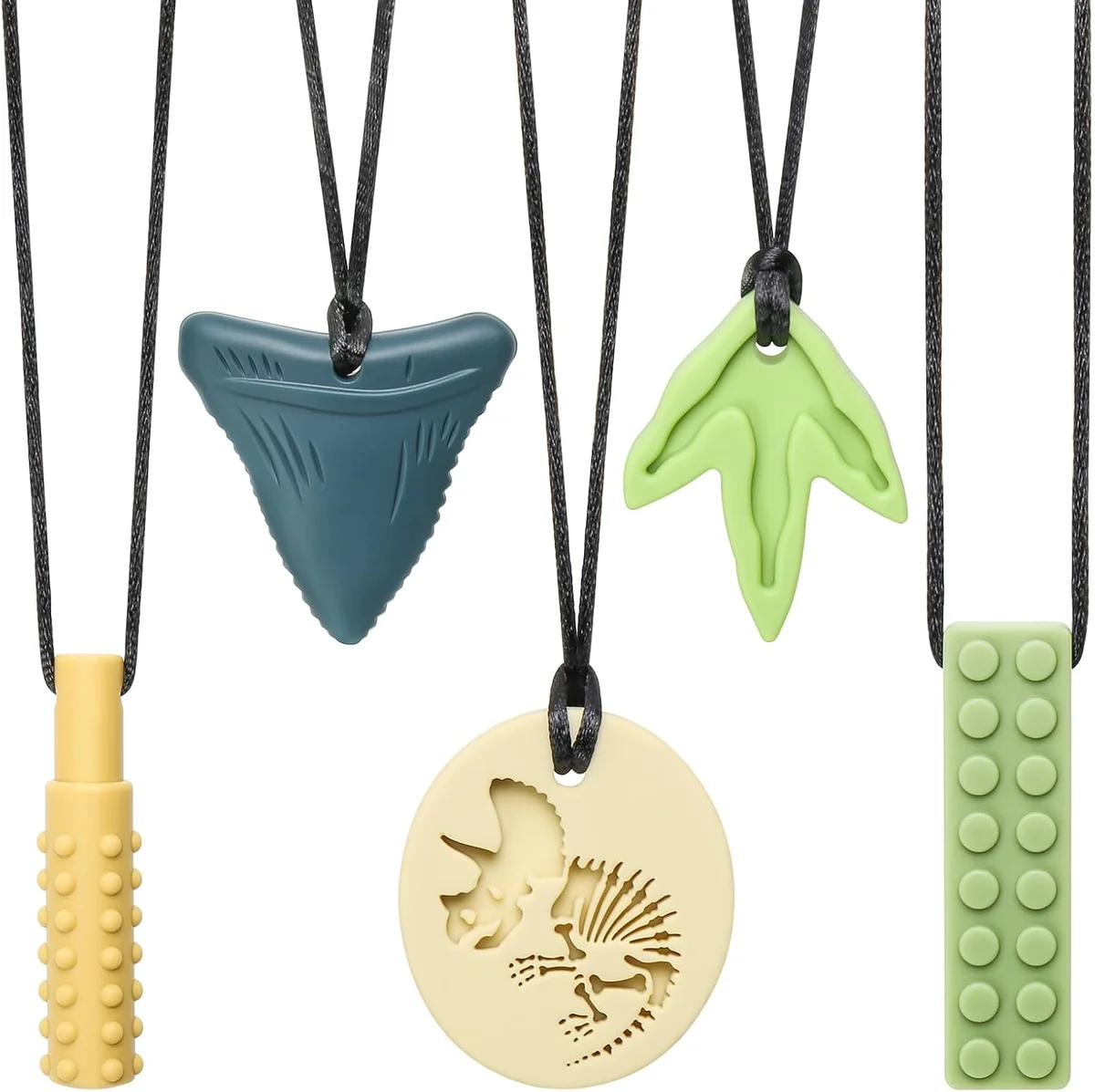MISSLILI Sensory Chew Necklaces for Aggressive Chewers - Silicone Chewelry for Autism, ADHD - Dinosaur - New