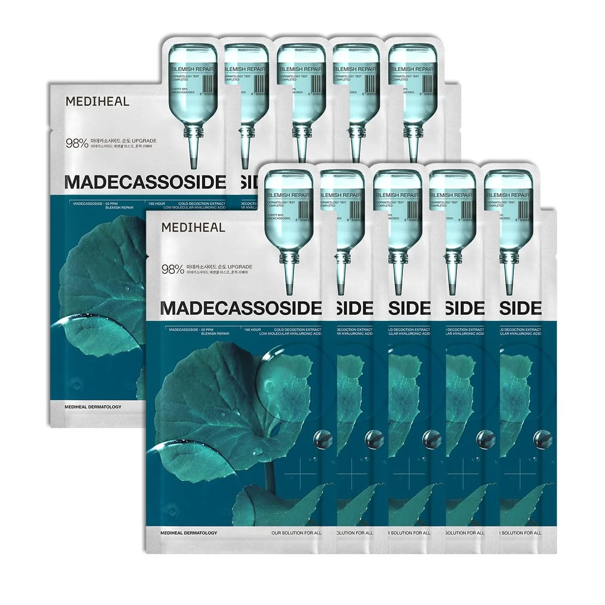 Mediheal Essential Face Mask Madecassoside Blemish Repair 10 pcs. with Hyaluronic Acid Vegan - New