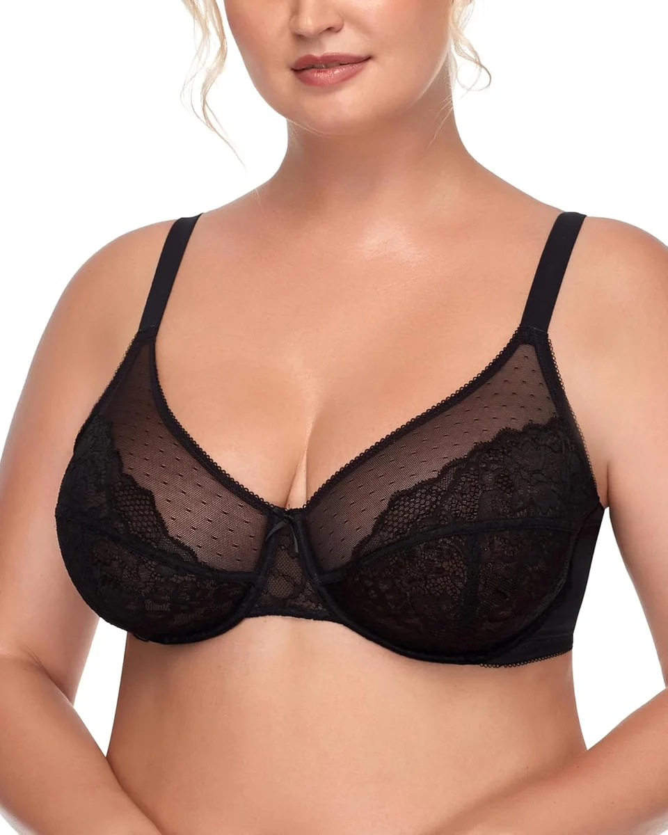HSIA Minimizer Bras Enchante Full Coverage Underwire Bra 40C Floral Lace Black New