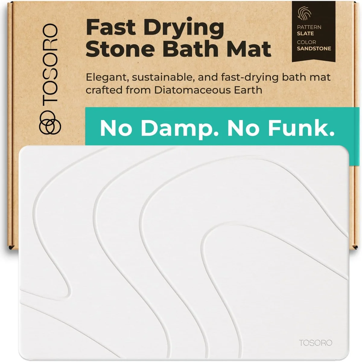 TOSORO Stone Bath Mat Diatomaceous Earth Non-Slip 23.5x15 Sandstone New