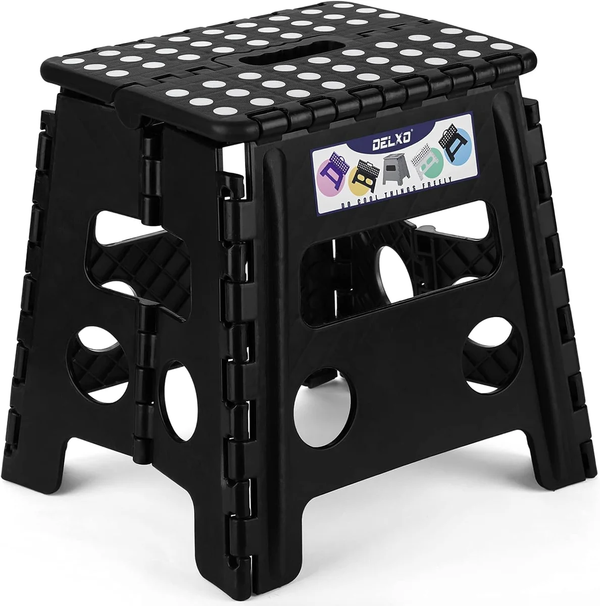 Delxo Folding Step Stool 13 Inch Non-Slip Plastic 300LBS Black New
