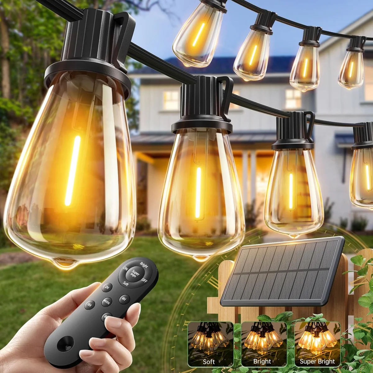 addlon Solar String Lights 52FT A09041001002 17 Shatterproof Bulbs, Remote Control, Waterproof Black New