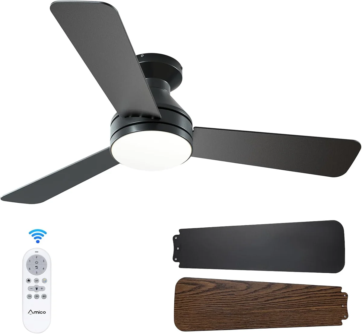 Amico 42 Inch Ceiling Fan with Light Remote Control KFM42PLY01R1 Flush Mount Black New