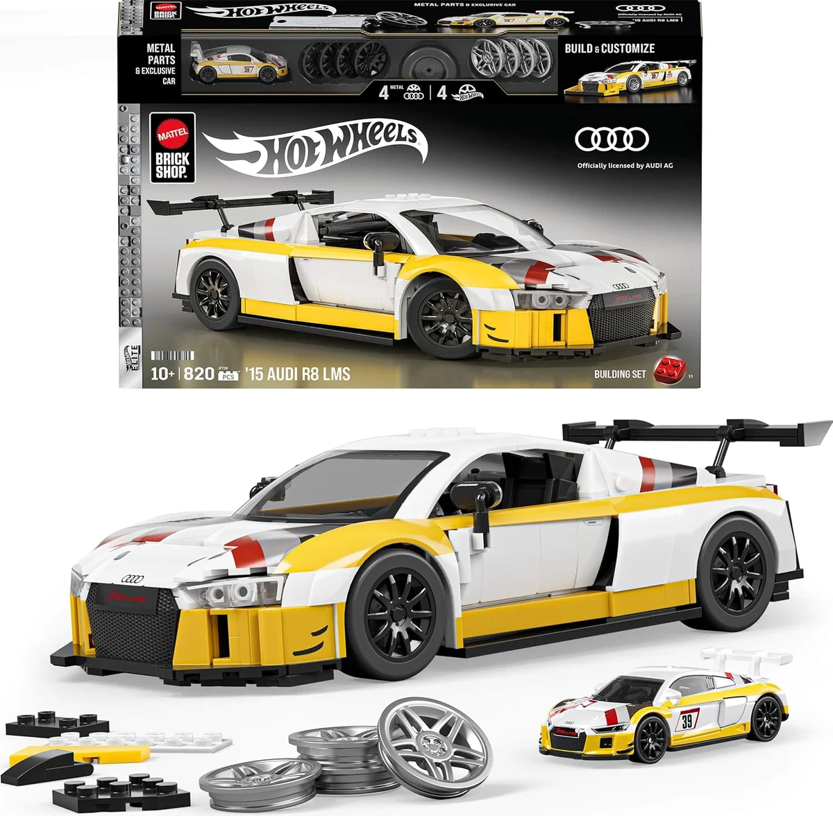 Mattel Brick Shop Hot Wheels Elite Series Building Set ’15 Audi R8 LMS 820 Pieces Multicolor New